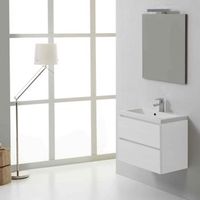mueble de bano suspendido de 60 cm con 2 cajones en blanco lavabo de resina y espejo de 60x70  manhattan