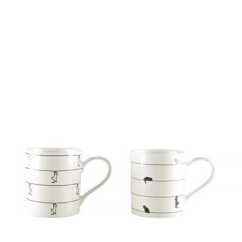 Tazas de té blancas con diseño de gato - set de 2