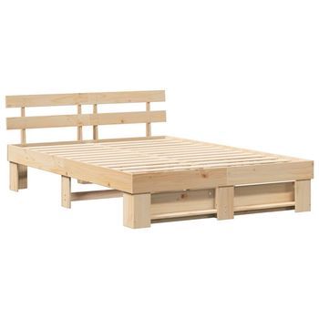 Estructura De Cama Marrón 150 X 200 Cm Madera Maciza De Pino