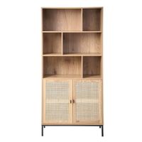 libreria de 6 compartimentos y 2 puertas efecto madera - l80 x h175 cm