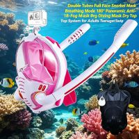 mascara de snorkel de cara completa con doble tubo modo de respiracion 180    mascara de buceo panoramica antivaho con sistema dry top para adultos y adolescentes