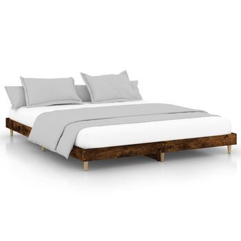 Cama Matrimonial | Cama Para Adultos | Estructura De Cama Madera Contrachapada Roble Ahumado 160x200cm