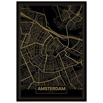 Panorama Cartón Pluma Mapa Oro De Amsterdam 70 X 100 Cm | Impreso En Cartón Pluma De Alta Calidad | Cuadros Decoración Salón | Cuadros Para Dormitorio