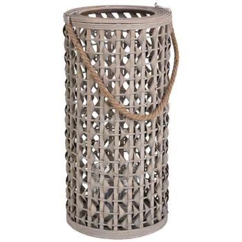 Farol portavelas de bambú, madera y cristal para vela marrón d24x50 cm