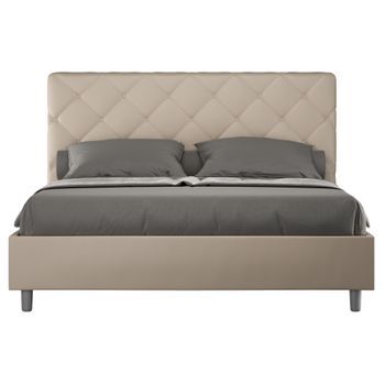 Cama Italiana Para Adultos Acolchada En Piel Sintética Paryse-color Beige Claro-ropa De Cama 140x190 Cm