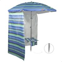 sombrilla de playa antiviento con pared desmontable y mesa central 210 cm azul