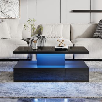 Mesa De Centro Negra Con Luces Led Regulables, 100 X 50 X 39 Cm Y Almacenaje