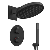 set de ducha empotrado negro mate - rociador de ducha 30 cm - con grifo termostatico - con ducha de mano tipo barra - lunar