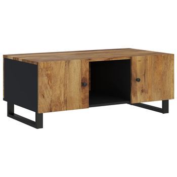 Mesa De Centro 100x54x40 Cm Madera Maciza De Mango Con Acabado Color Miel, Madera Trabajada Y Hierro - Marrón