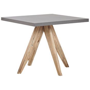 Mesa De Comedor Para Jardín Gris Tablero De Cemento Reforzado Con Patas De Madera De Acacia Para 4 Personas 90 X 90 Cm Olbia