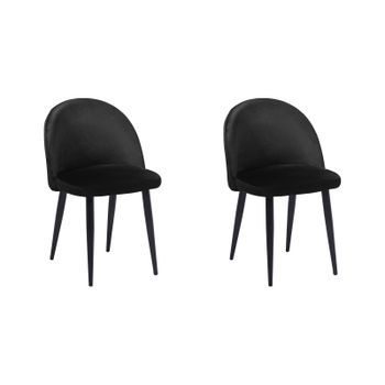 Conjunto De 2 Sillas De Comedor Con Asiento Tapizado En Terciopelo Negro Con Patas Inclinadas Negras Diseño Retro Moderno Visalia