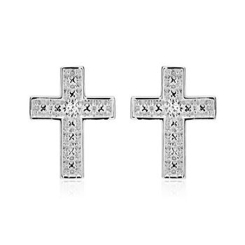 Pendientes cruz 14 quilates oro blanco diamantes