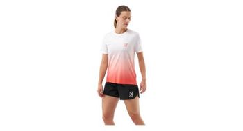 Maillot compressport performance mujer rojo blanco de manga corta