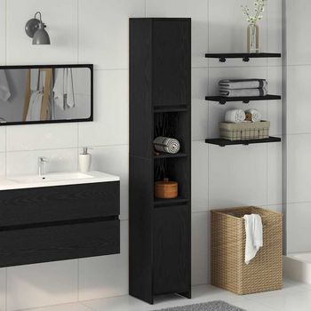 Vidaxl Gabinete De Baño Roble Negro 30 X 30 X 183,5 Cm