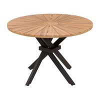 mesa de jardin de madera de acacia clara con tablero de listones redonda de 110 cm cissone