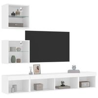 5 uds muebles tv de pared  mueble de salon  armario tv con led madera ingenieria blanco cfw780539