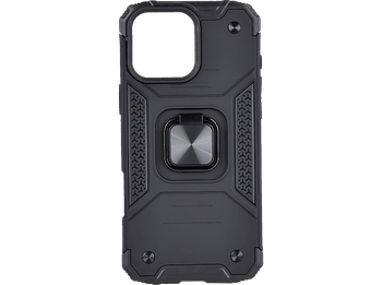 Funda móvil - ISY ISC 6108, Compatible con iPhone 16 Pro Max, Resistente a Golpes, Soporte Plegable Integrado, Negro