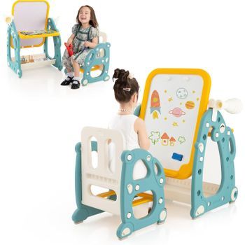 Juego De Mesa Y Silla Para Niños Con Pizarra Blanca Ajustable De 3 Niveles Costway 78 X 55 X 90 Cm