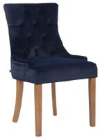 silla con patas de madera y asiento en terciopelo azul