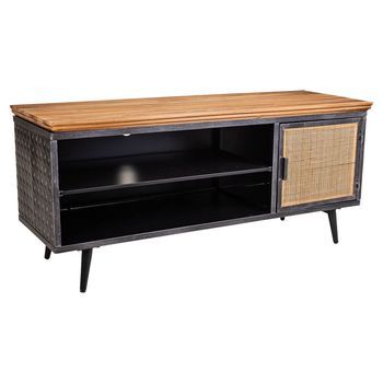 Mueble Bajo De Metal,madera Y Bambú Negro 120x40x56,5