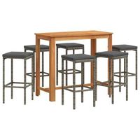 mesa y taburetes de jardin 7 uds  conjunto de mesa y sillas madera acacia ratan pe gris