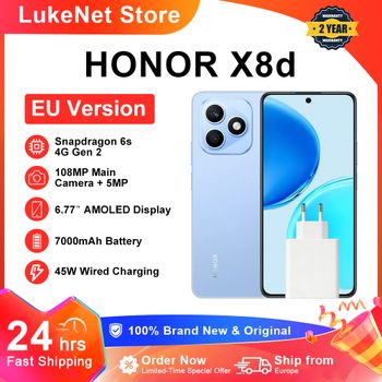 Smartphone HONOR X8d versión EU, Snapdragon 6s 4G Gen 2, pantalla AMOLED de 6.77'', batería de 7000mAh, carga superrápida de 45W, cámara principal de alta definición de 108MP, IP65