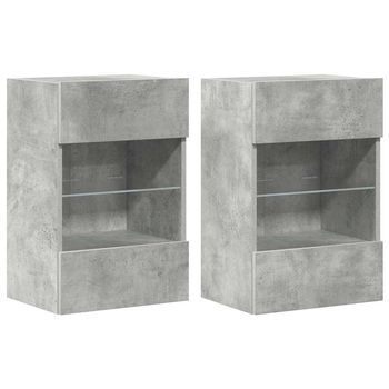 2 Uds Muebles Tv De Pared | Mueble De Salón | Armario Tv Luces Led Gris Hormigón 40x30x60,5 Cm
