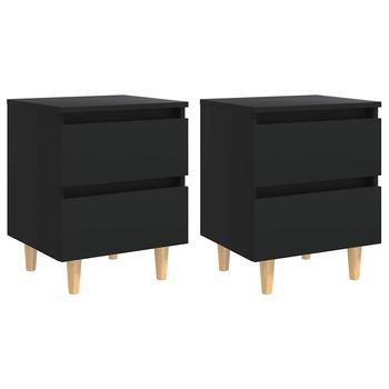 Mesitas De Noche 2 Uds Con Patas Madera Pino Negro 40x35x50 Cm Vidaxl