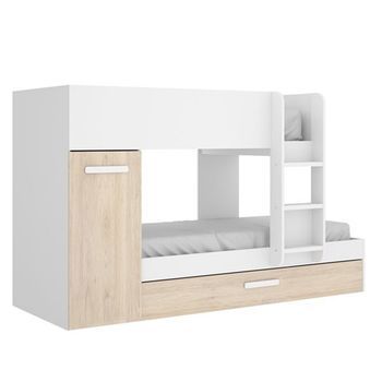 Cama Tren Tom 3 Camas Con Armario Blanco/natural 150x244x112 Cm