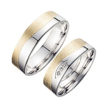 Alianzas oro amarillo y blanco con diamantes ancho 6 mm