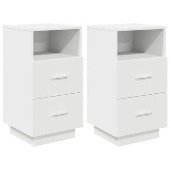 Pack 2 Uds Mesitas De Noche | Mesilla De Noche Con 2 Cajones Blanco 36x36x68 Cm