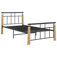cama individual  cama para adultos  estructura de cama metal y madera maciza de roble 100x200 cm