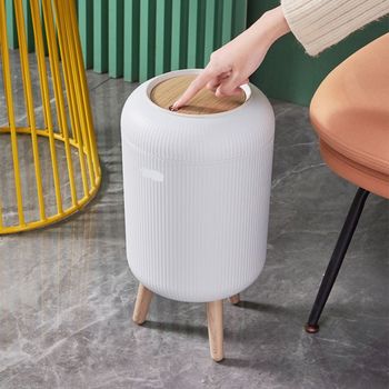 Cubo de basura de baño de apertura a presión madera  9l