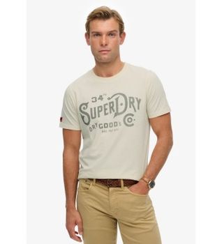 Superdry para hombre. M1012229A Camiseta Heritage Brand Relaxed blanco roto (S), Casual, Algodón, Manga corta