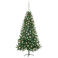 arbol de navidad  decoraciones de navidad preiluminado con luces y bolas verde 180 cm cfw477981