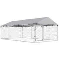 pawhut recinto para perros de exterior con malla galvanizada y cerradura de acero y tejido oxford 4x23x15 m plateado   aosom espana