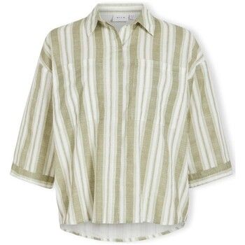 Vila Blusa Etni 3/4 Oversize Shirt - Egret/Oil Green para mujer