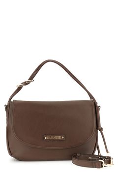 bolso de hombro efecto piel con grano y solapa dark brown