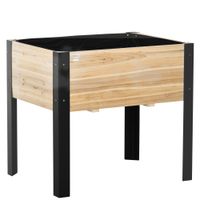 outsunny jardinera con pies - huerto - fieltro de drenaje incluido - metal epoxi negro madera abeto   aosom espana