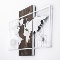 decoracion pared de madera mapamundi wth compass plata nogal 85x58 cm