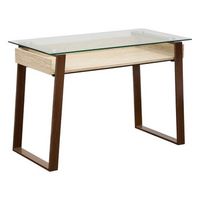 escritorio rectangular con tablero de cristal ariro de 55 x 110 cm en color beige y marron - atmosphera createur dinterieur