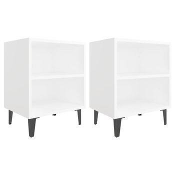 Pack 2 Uds Mesillas De Noche | Mesita De Noche Con Patas De Metal Blanco 40x30x50 Cm