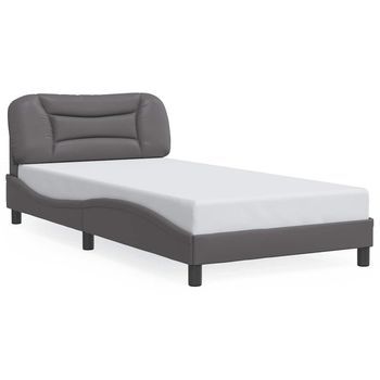 Cama Para Adulto | Cama Individual | Estructura De Cama Con Cabecero Cuero Sintético Gris 100x200 Cm