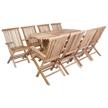 Conjunto De Muebles De Jardín 9 Uds. Natural Vidaxl