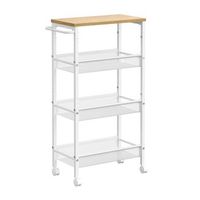 carro de cocina estrecho 4 niveles con ruedas y asa acero - roble y blanco