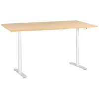 escritorio de altura regulable electrico moderno patas redondas 180 x 72 cm tablero marron claro y base blanca destinas