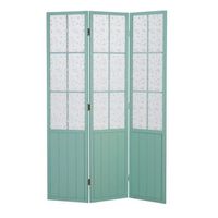 biombo de 3 paneles separadores de ambientes en madera turquesa y tela floral 170x120 cm par06091