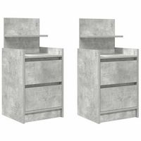 pack 2 uds mesillas de noche  mesita de noche con 2 cajones gris hormigon 38x34x80 cm
