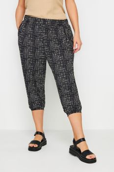Yours Curve Black Cropped Stripe Print Harem Joggers, Mujer Curvy Y Tallas Grandes, Yours