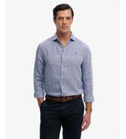 superdry para hombre m4011103a camisa riviera lino azul 3xl casual manga larga